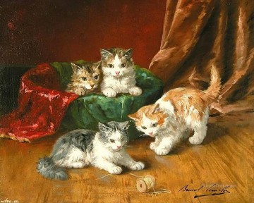 動物 Painting - アルフレッド・ブルネル・ド・ヌーヴィル 子猫4匹